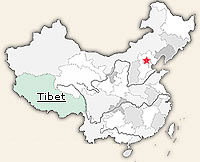 Map of Tibet's location in China
