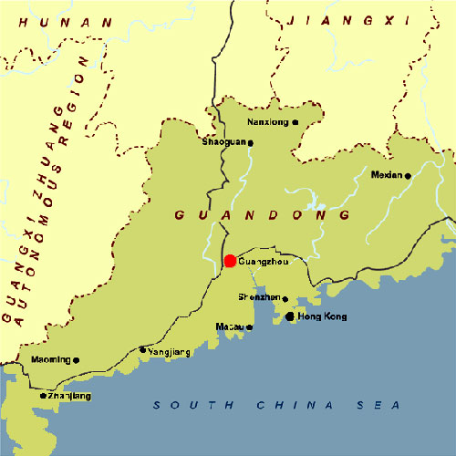Guangzhou Location Map in South China