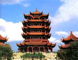 Yellow Crane Tower stands by the Yangtze and overlook the mighty river